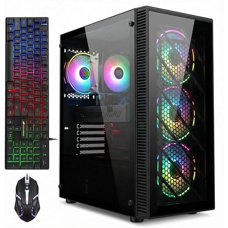 STGAubron Gaming Desktop PC, Core i7 up to 3.9GHz, 32G RAM, 1TB SSD, Radeon RX 590 8G, WiFi 6, BT 5.0, RGB Fan x4, Windows 11 Home