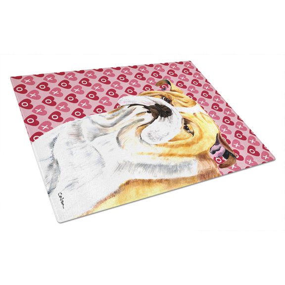 Caroline's Treasures Bulldog English Hearts Love and Valentine's Day Glass Cutting Board Large