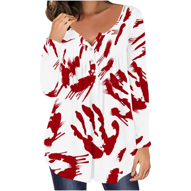Camiseta informal para mujer, blusa estampada de manga larga con cuello redondo y fruncido Fridja fjkfkj2118