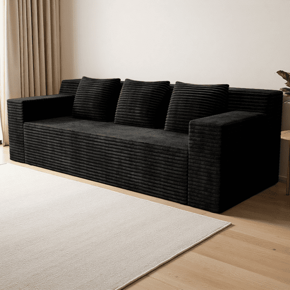 71 Inch 3-Seater Sofa, Corduroy Fabric Deep Seat Couch, No Assembly Required, Comfy Loveseat for Living Room Apartment, Antique Black
