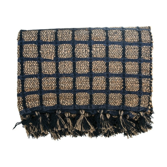 3R Studios 4 x 6 Brown and Navy Jute and Cotton Blend Rug with Tassels