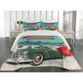 thumbnail image 3 of Ambesonne Christmas Quilted Coverlet 3 Pcs, Santa in Classic Car, King Size, Teal Red, 3 of 5