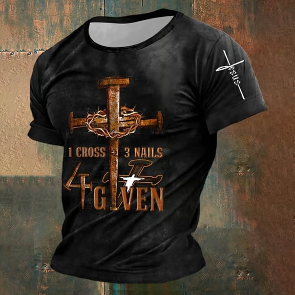 Mens T-shirts Short Sleeve Crewneck Easter Graphic T Shirt with Classic Design Everyday Summer Casual Tees for Men Black L
