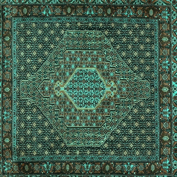 Ahgly Company Indoor Square Persian Turquoise Blue Traditional Area Rugs, 4' Square