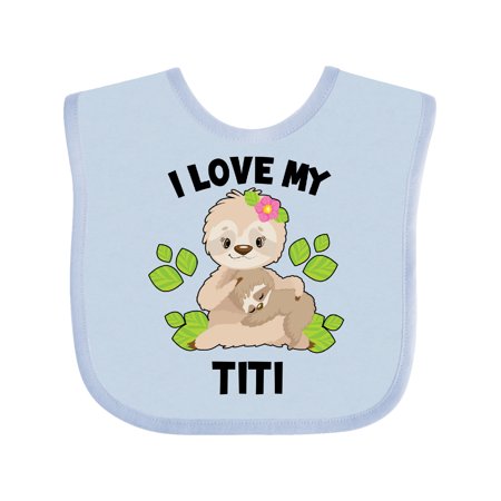

Inktastic Cute Sloth I Love My Titi with Green Leaves Gift Baby Boy or Baby Girl Bib