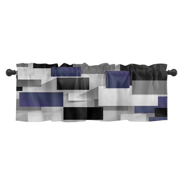 Cenefa de cortina Warkul con diseño geométrico enrejado, moderna, negra y gris, para cocina, suave, sedosa y elegante, para decoración de ventanas.