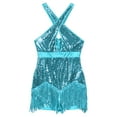thumbnail image 5 of Nyeemya Women Glitter Sequins Latin Dance Leotard Crisscross Tassel Fringed Gymnastics Ballet Sky Blue S, 5 of 7