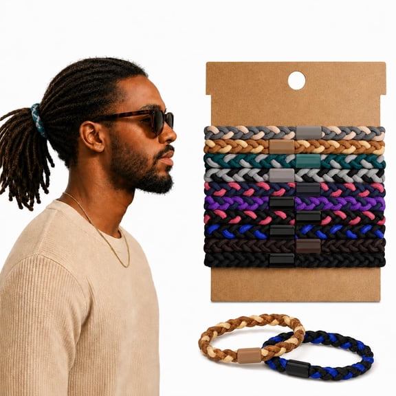 WOOMER Braided Hair Ties 10 Pack No Damage Elastic Bands for Men Thick Curly Hair