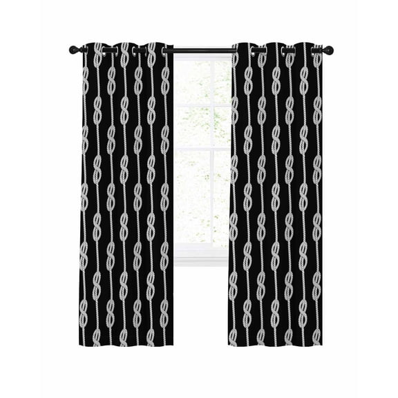 Black Knot Blackout Curtains, Light Blocking Print Window Curtains, Nautical Striped Monochrome Ocean Thermal Insulated Window Drapes for Living Room Kitchen Cafe 2 Panels, 84"W x 84"L
