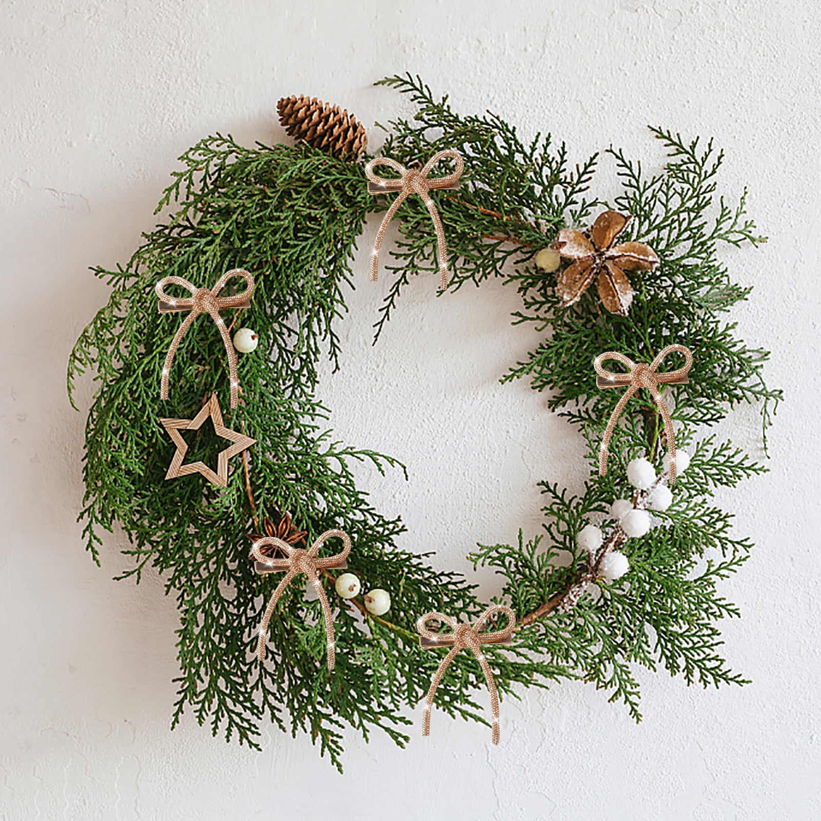 24 Pcs Glitter Christmas Bows Ornaments with Clip Metal Shiny Christmas Tree Decorations Bows for Wreath Garland Xmas Party Decorations Wedding Baby Shower Home Indoor Outdoor