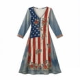 thumbnail image 4 of Fewfanhot Women 4th of July 250th Anniversary American Flag Floral Denim Maxi Dress, V-Neck Long Sleeve Vintage Patriotic Long Dress, Casual Summer Boho Western Style Sundress, 4 of 4