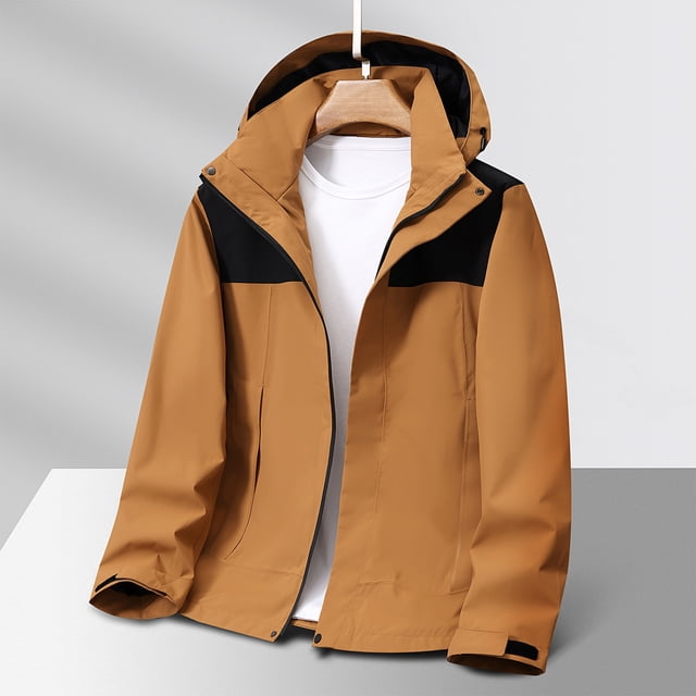 LOVZFMLL Jackets for Men Splice Solid Color Outdoors Mountaineering Wearproof Warm Zipper Multi-pocket Coat Long Sleeve Jacket