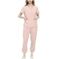 thumbnail image 2 of Xysaqa Jogger Scrub for Women Set Multi Pockets Zip Up Crew Neck Scrub Top Elastic Joggers Pants Nursing Uniform Solid Workwear S-XXL Pink, 2 of 3