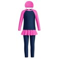 thumbnail image 3 of IBTOM CASTLE Kids Girls Muslim Swimsuit 3-Piece Top Pants Cap Full Cover Hijab Burkini Bathing Suit Islamic Arabic Modest Swimwear Sunsuit Beachwear 11-12 Years Navy Blue + Hot Pink, 3 of 8