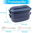 thumbnail image 2 of Fiambrera - Fiambrera de 1550 ml, 2 niveles, 3 compartimentos - Fiambrera para adultos - Fiambrera Bento con cubiertos, apta para microondas, color azul, 2 of 5