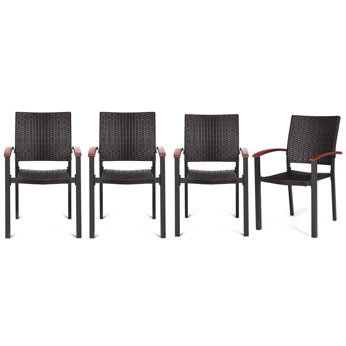 4PCS Patio Rattan Dining Chairs Armchair Stackable Wicker Outdoor Aluminum Frame 