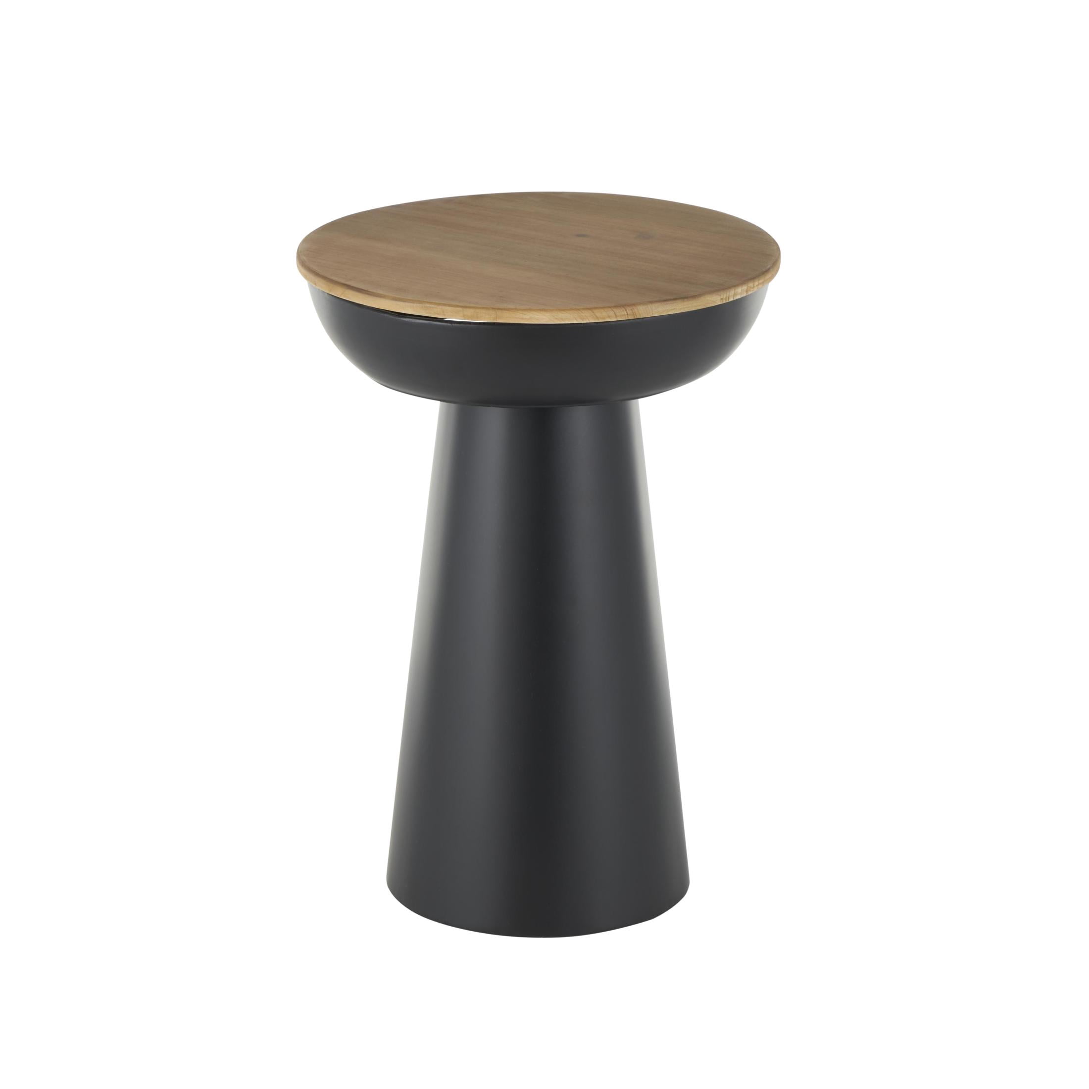 DecMode 15" x 21" Black Metal Handmade Pedestal Accent Table with Brown Wood Tabletop, 1-Piece