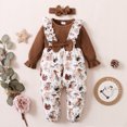 thumbnail image 3 of PatPat 2pcs Baby Brown Ribbed Long Sleeve Splicing Animal Print Jumpsuit with Headband Set,Winter Infant Suspender Overalls 0-18 Month, 3 of 8
