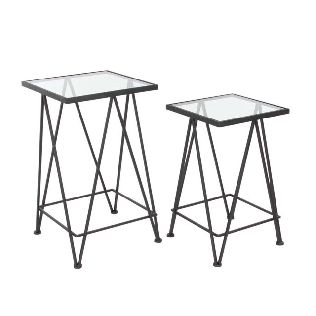 2 Piece Metal Glass Side Table Set