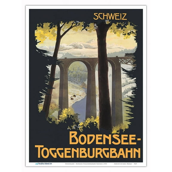 Switzerland - Bodensee-Toggenburgbahn Railway - Vintage Railroad Travel Poster c.1910 - Master Art Print (Unframed) 9in x 12in