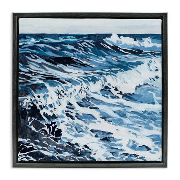 Stupell Industries Blue Rolling Waves Landscape Painting Black Floater Framed Canvas Art Print Wall Art, 18 x 18