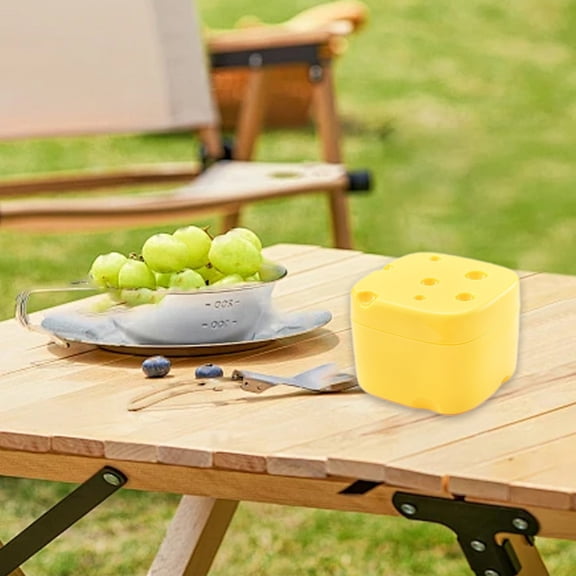 Cheese Shaped Food Storage Box | Plastic Refrigerator Organizer - Sealed Container for Fruit, Vegetable, Cheese | Fresh Keeper, Dispenser | 1 Piece | 9x9x7cm Yellow