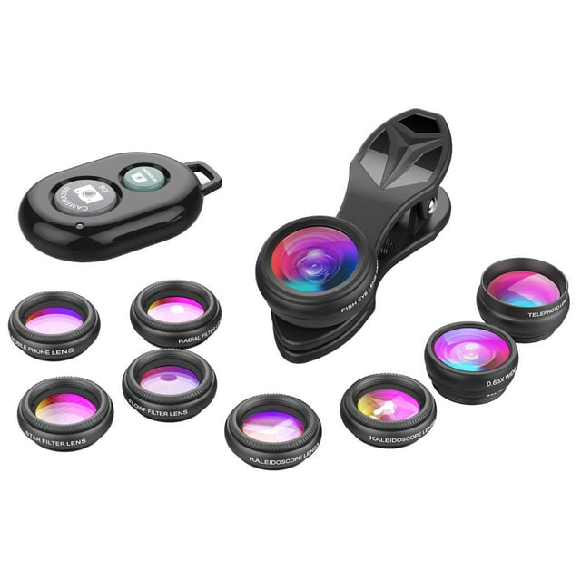 Kit de lentes de cámara APEXEL, teleobjetivo macro ancho ojo de pez 10 en 1
