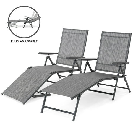 Best Choice Products Set of 2 Outdoor Adjustable Folding Chaise Reclining Lounge Chairs for Patio, Poolside, Deck w/ Rust-Resistant Steel Frame, UV-Resistant Textilene, 4 Back & 2 Leg (Best Flooring For Lounge)