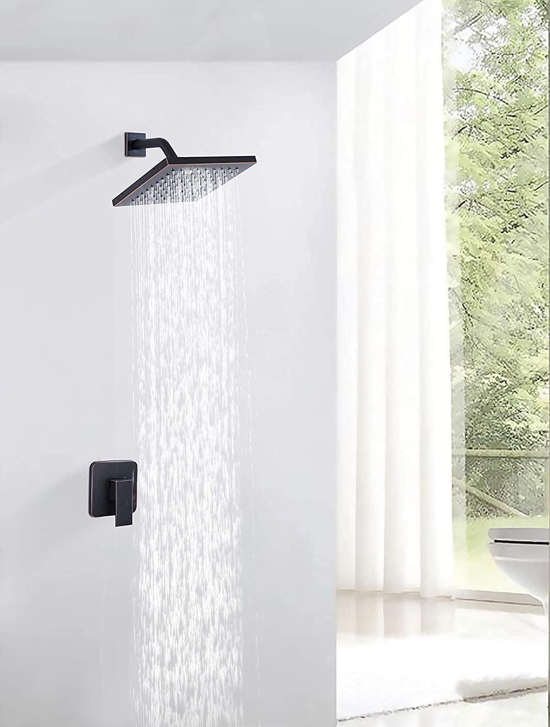 Shower Head 8 inch Square Rain Stainless Steel High Pressure Oil Rubbed Bronze Heads Rainfall Bath Self-cleaning Silicone Nozzle