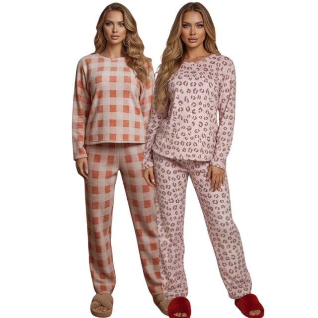 Set De 2 Pijamas Afelpadas Mujer Unitalla Polar Pantalón Sudadera Ropa Invierno