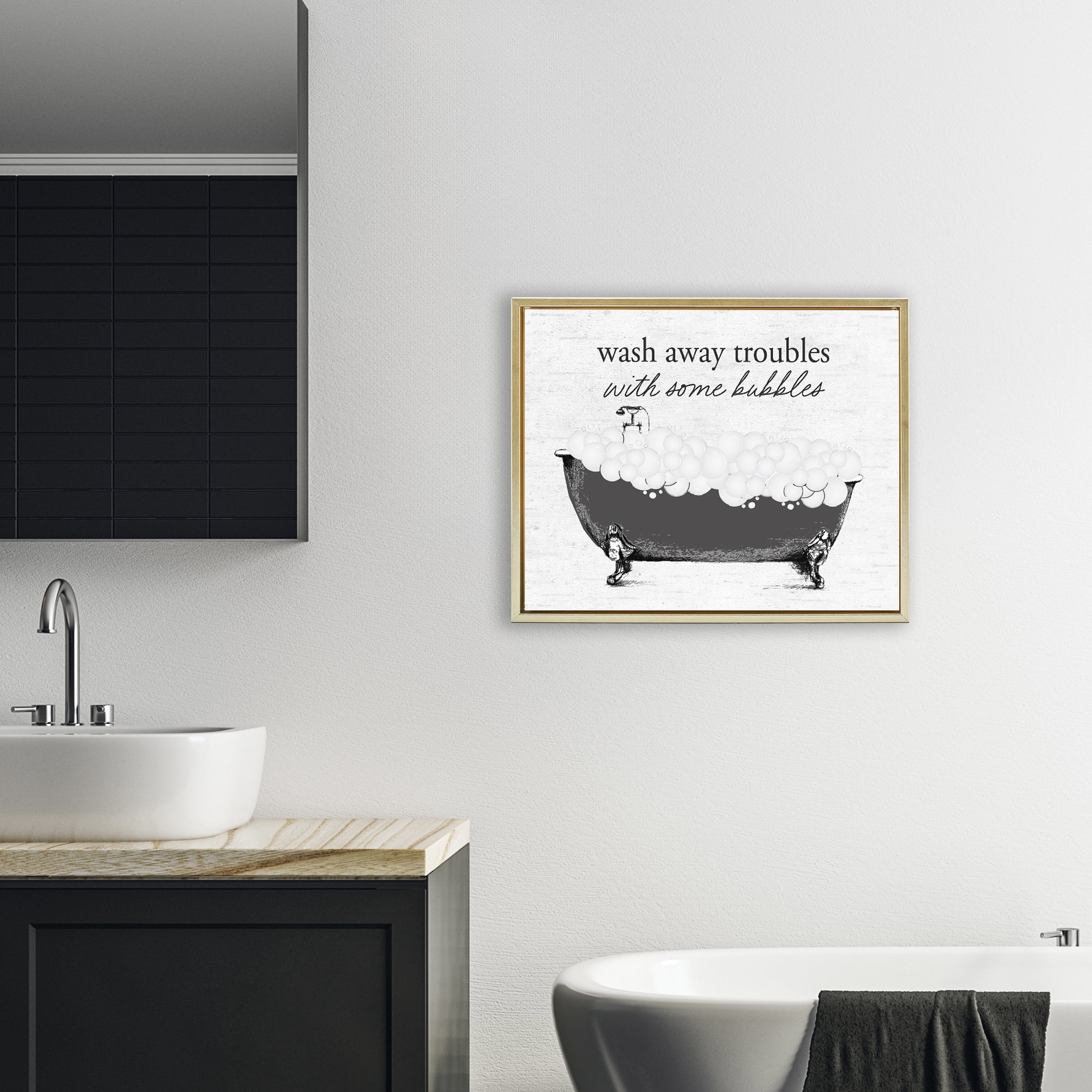 Uplifting Bubble Bath Rhyme Gold Framed Floater Canvas Wall Art, design by Lettered and Lined