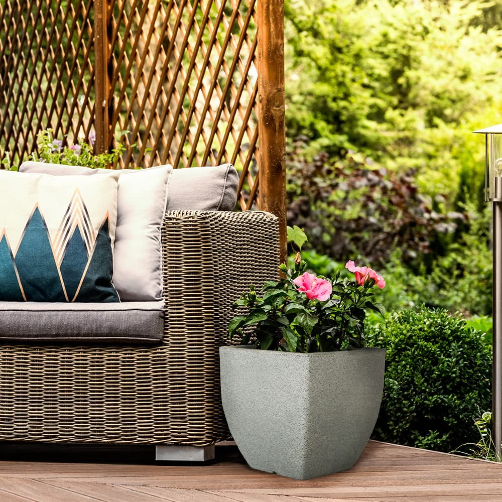 Ecobo 11.8’’ Eco-Friendly Square Pot Planter - Capri Indoor/Outdoor Planter for Flowers & Tall Plants - Contemporary All-Weather Design – Grey