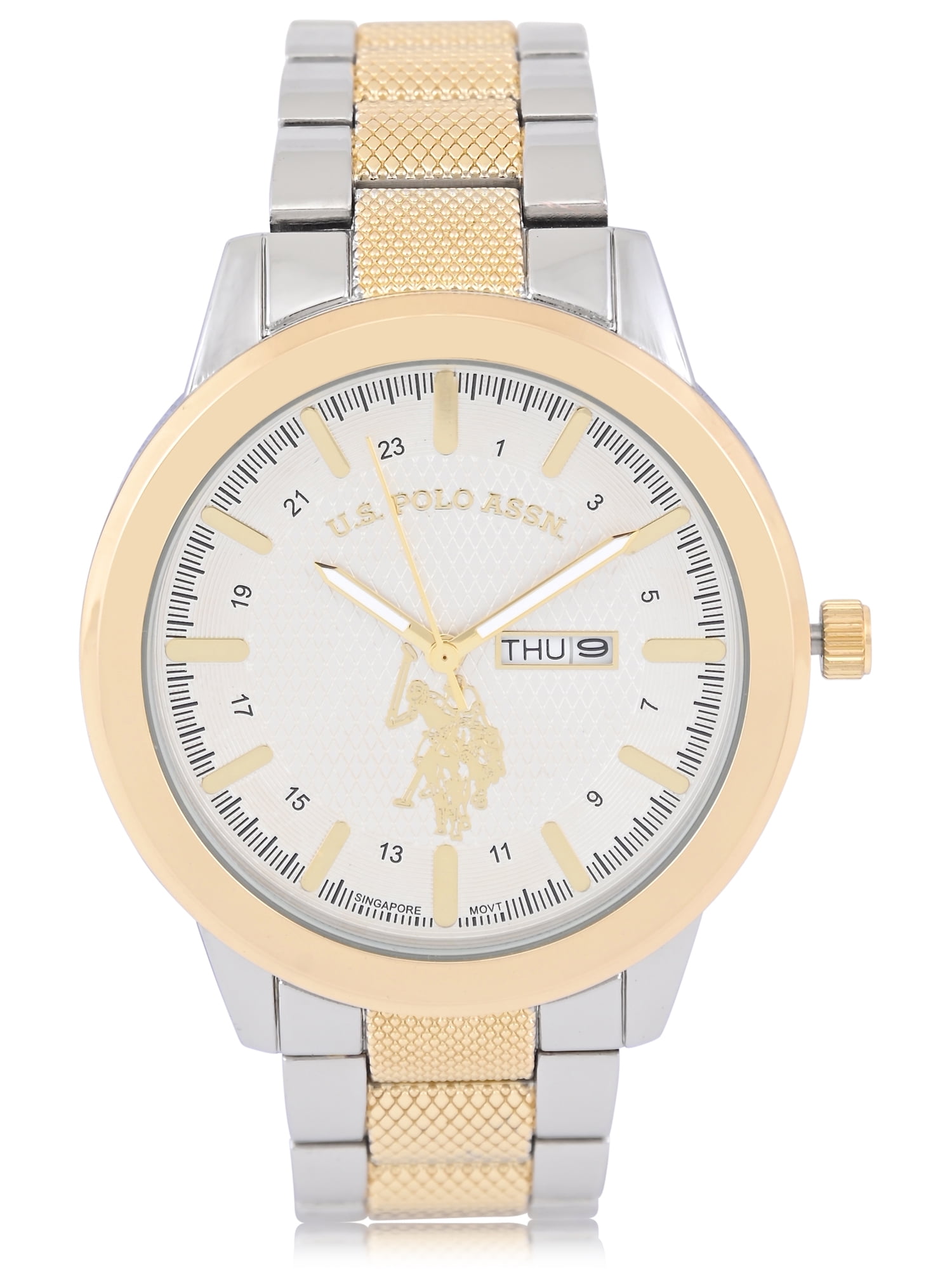 U.S. Polo Assn. Adult Male Analog Watch in Two-tone Silver