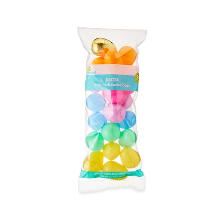 Easter Multicolor Plastic Fillable Eggs with Gold Prize Egg, 2 in, 20 Count, by Way To Celebrate