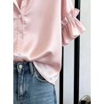 thumbnail image 4 of Women's Button Front Shirt with Collar and Ruffle Sleeves Short Sleeve Top for Summer Office Daily Wear, 4 of 4