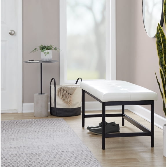 Dtwnek Faux Leather Upholstered Dining Bench with Metal, Suitable for Living Room, Dining Room, White