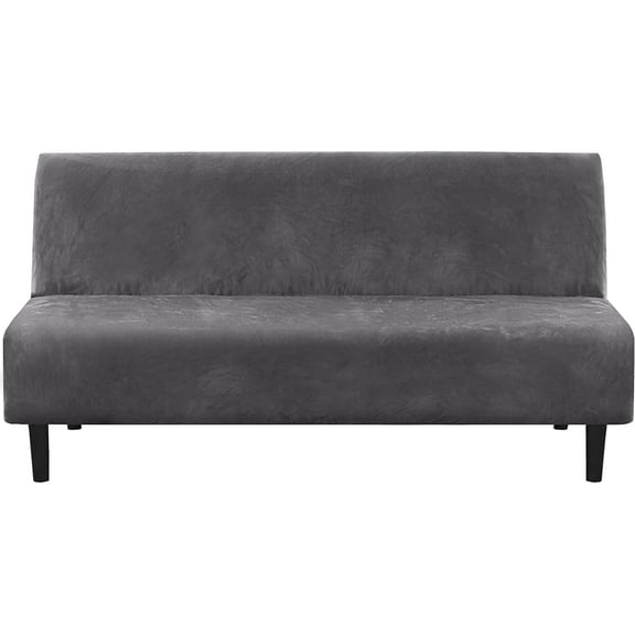 Real Velvet Futon Cover Armless Sofa Covers Sofa Bed Covers Stretch Futon Couch Cover Sofa Slipcover Furniture Protector Thick Soft Velvet Fabric Form Fitted Stay in Place, Grey