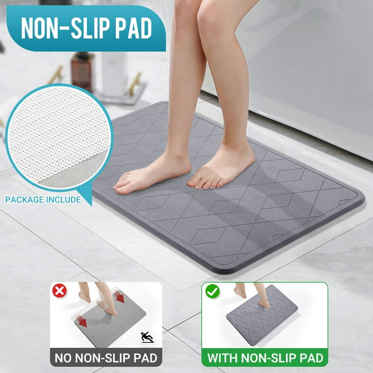  WICOLO Stone Bath Mat, Quick Dry & Non-Slip Diatomaceous Earth Shower  Mat for Bathroom, Fast Drying Bath Mat Stone Absorbing, Easy to Clean,  Super Absorbent (23.5 * 15inch, White Marble) 
