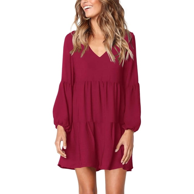 Vestido túnica de verano para mujer, escote en V, vestidos casuales fluidos y holgados