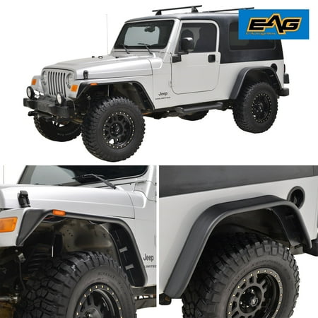 2006 Jeep Wrangler Fender - EAG Fender Flares with Side LED Lights Flat Style - fits 97-06 Jeep Wrangler TJ - 1 set (4)