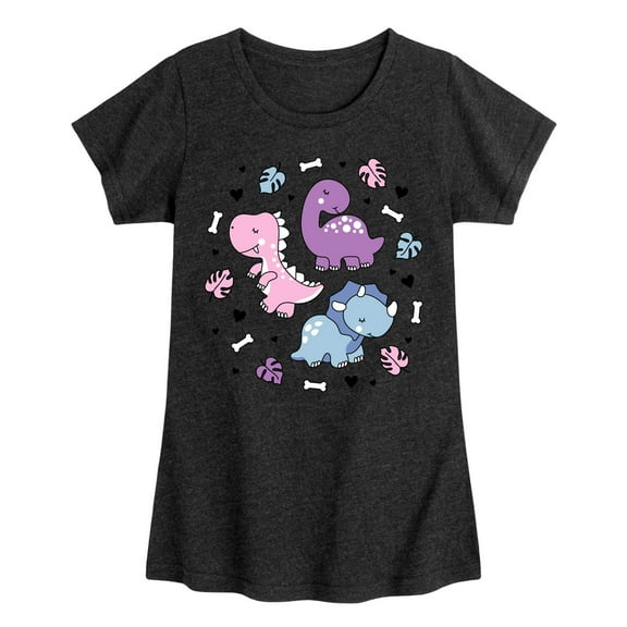 Instant Message - Stacked Girly Dinos - Toddler And Youth Girls Short Sleeve Graphic T-Shirt