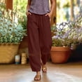 thumbnail image 6 of VBVC Women's Drawstring Cotton-Linen Harem Pants,Crochet Lace Hem Cropped Trousers For Women,Ladies Comfy Boho Beach Joggers with Pockets,Wine,S-2XL, 6 of 10