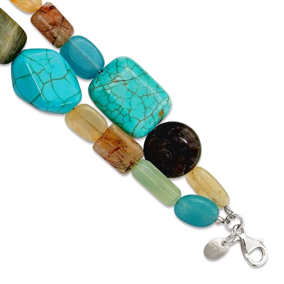 23.3mm 925 Sterling Silver Multi Stone 2-strand With 1in Extension Bracelet 8 Inch Strand Bracelet for Women