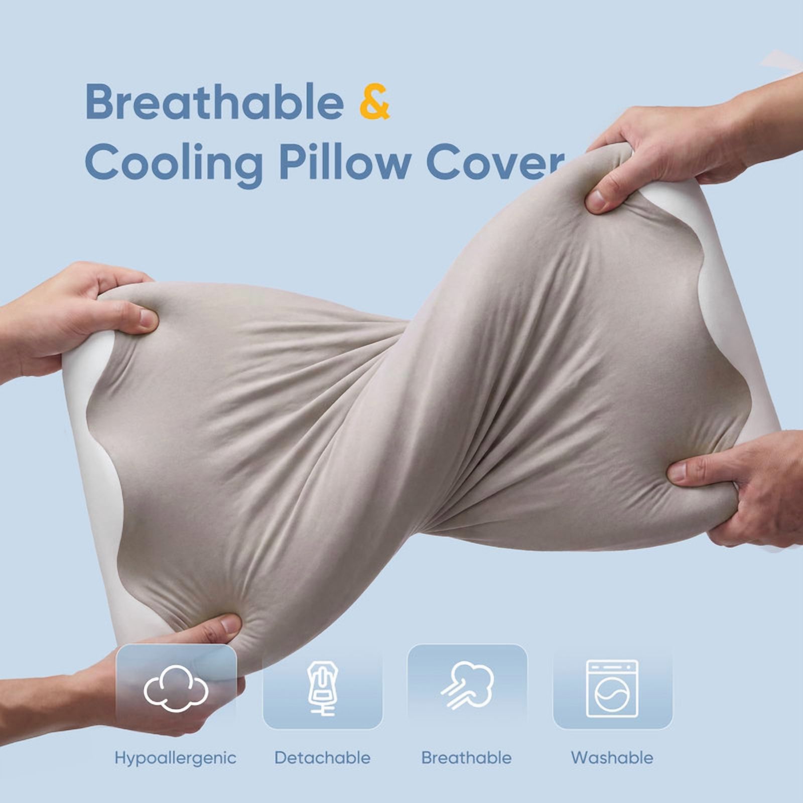 Kelno Memory Foam Pillow Ergonomic Cervical Contour Support with Dual Height Breathable Cooling Washable Cover for Side, Light Gray