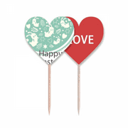 Happy Easter Day Green Colored Egg Bunny Toothpick Flag LOVE Heart Lable Cupcake Pick