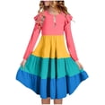 thumbnail image 2 of Tranfacy Robe d'Été pour Filles Enfants à Manches Longues à Blocs de Couleur Extensible Évasée Tournoyante Patineuse Robes de Récital pour Ados Enfants, 2 of 7