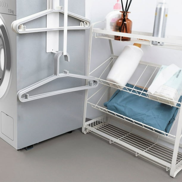 Organisateur De Cintres Pour Machine à Laver WAYASI - Gain De Place Buanderie, Installation Adhésive Ou Perçage, Argent Brossé