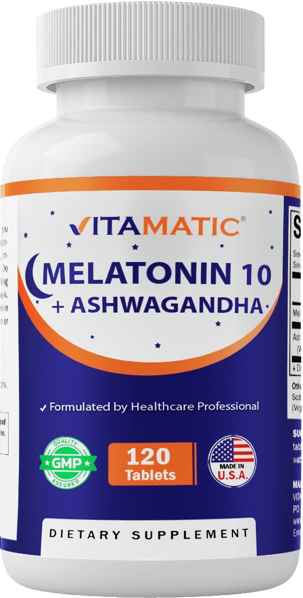 (3 pack) Vitamatic Melatonin 10mg with Ashwagandha 4:1 Extract 250 mg 120 Tablets