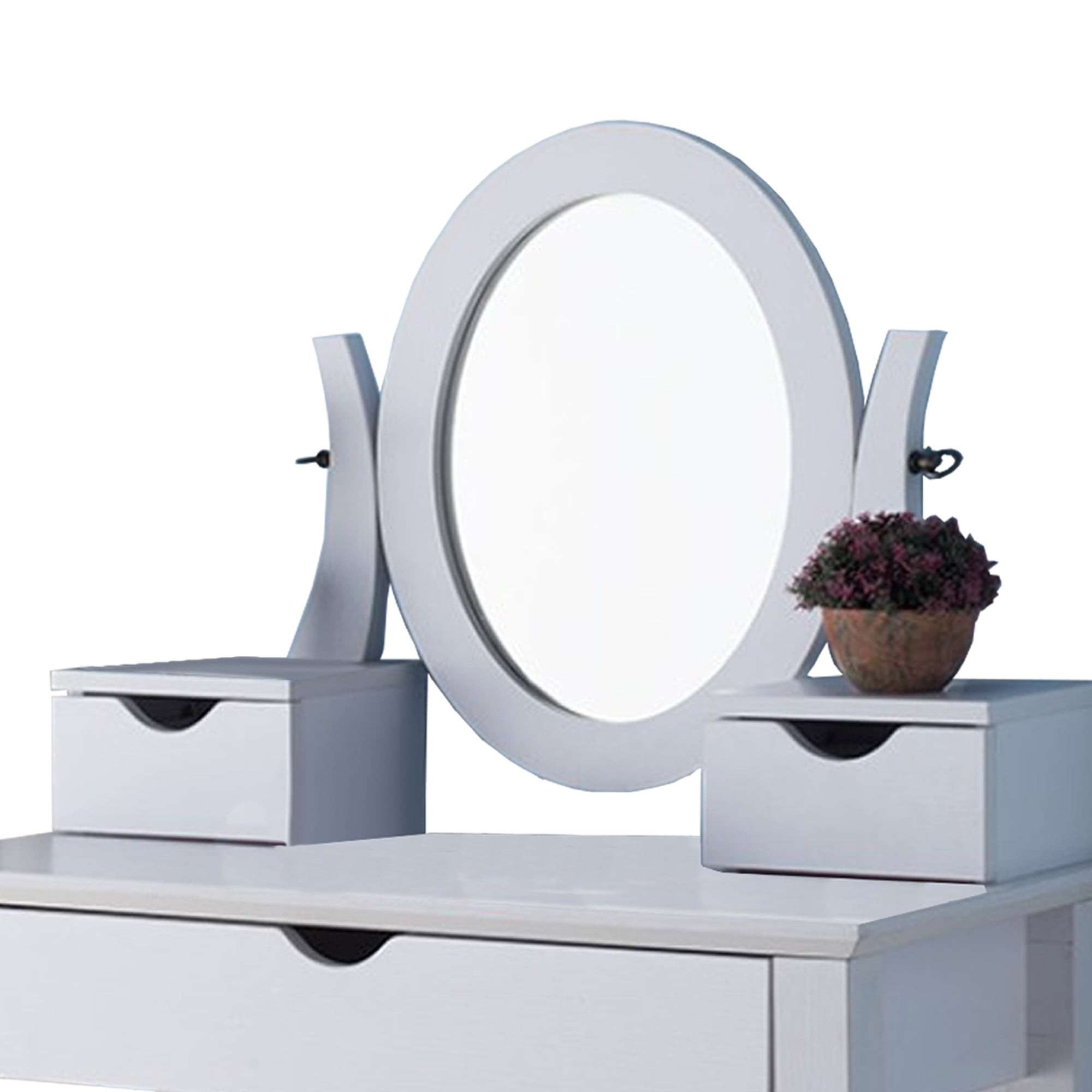 White Benzara BM187002 Wooden Dressing Table with Adjustable Mirror
