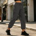 thumbnail image 4 of Cagogo Women's Cargo Pants with Pockets Drawstring Casual Loose Long Tapered Pants Streetwear Solid Trousers for Party Office Travel, Gray S, 4 of 6